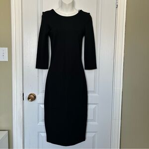 Zara Trafaluc Collection S Black Midi 3/4 Dress V-Neck Back Zippered